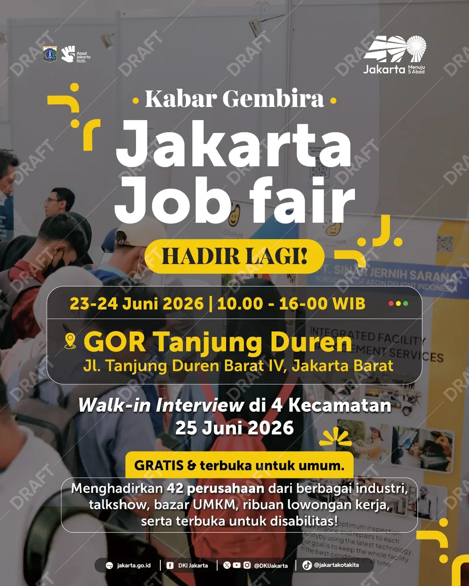 Job Fair Kabupaten Deli Serdang 2026 (Suku Dinas TKTE Wilayah Kabupaten Deli Serdang Barat) : 23-24 Juni 2026